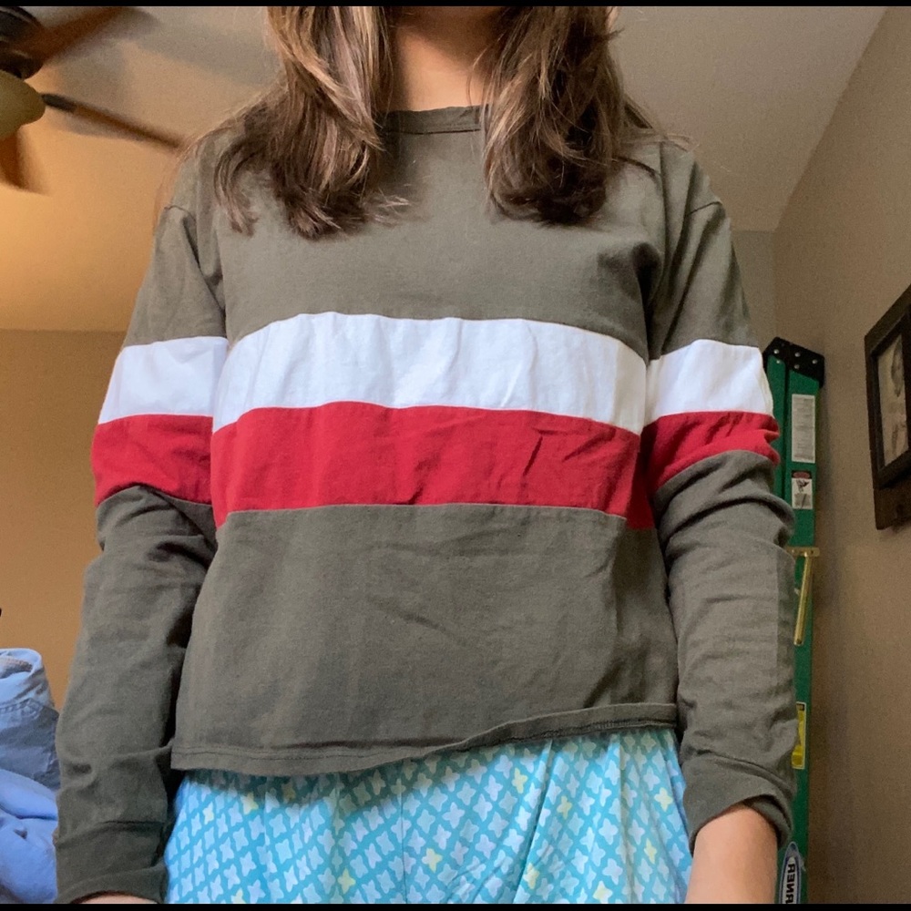 Green, Red, and White Long Sleeve Tee